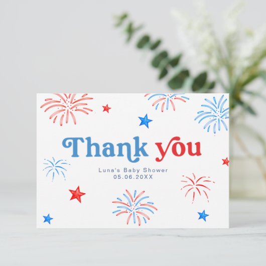 Red White en Due 4th of July Patriottisch Dank U w Bedankkaart (Staand voorkant)