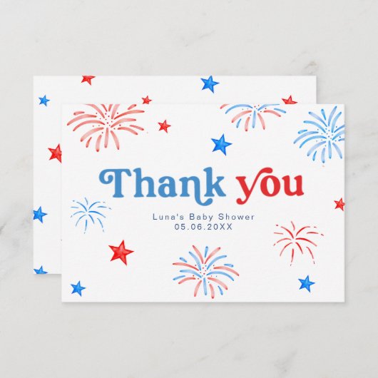 Red White en Due 4th of July Patriottisch Dank U w Bedankkaart (Voorkant / Achterkant)