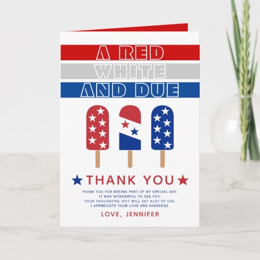 Red White en Due 4th van juli baby shower Bedankkaart (Voorkant)