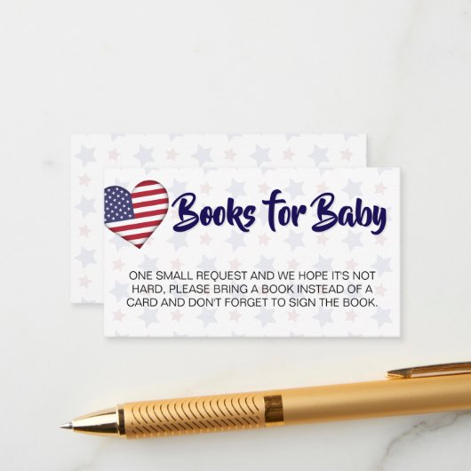 Red White en Due Book Request Baby shower Informatiekaartje (Voorkant / Achterkant in situ)