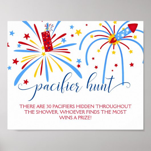 Red White en Due Pacifier Hunt Baby shower Game Poster (Voorkant)