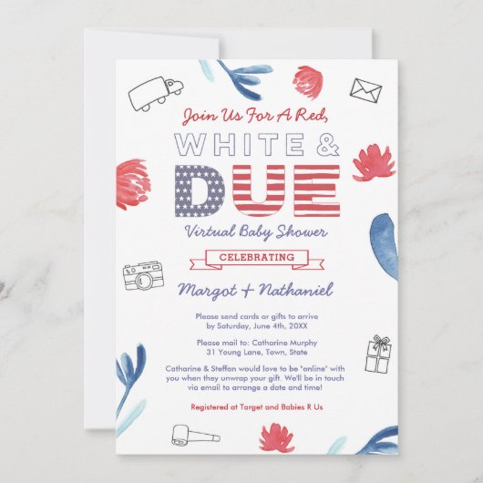 Red White en due patriottic Virtual Baby shower Kaart (Voorkant)