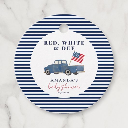 Red White en Due Patriottisch Baby shower Favoriet Bedankjes Labels (Voorkant)