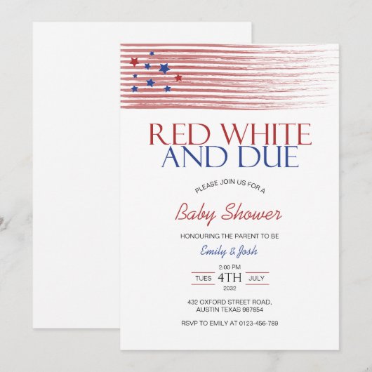 Red White en Due USA Flag Baby shower Kaart (Voorkant / Achterkant)