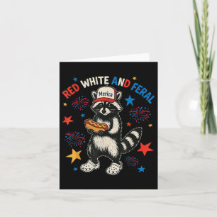 Red White en Feral Funny Raccoon 4 juli T-sh Kaart