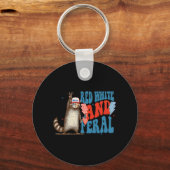 Red White en Feral Funny Trump Raccoon 4th of Jul Sleutelhanger (Voorkant)