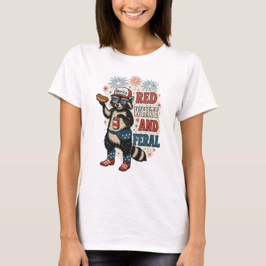 Red White en Feral - Grappige Patriottische Wasbee T-shirt (Voorkant)