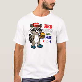 Red White en Feral Raccoon Patriottisch op 4 juli T-shirt