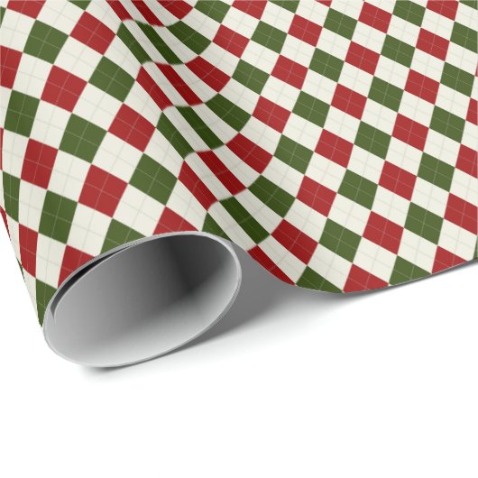 Red White en Green Argyle Print Kerstmis Cadeaupapier (Rol Hoek)