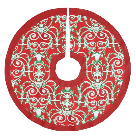 Red White en Green Damask Kerstboom Rok (Voorkant)