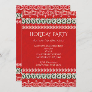 Red White en Green Lace Elegant Holiday Party Kaart