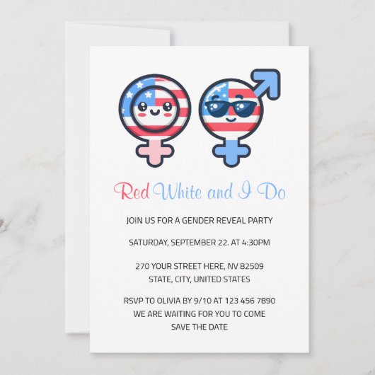 Red White en ik doen 4th of July Gender Reveal Kaart (Voorkant)