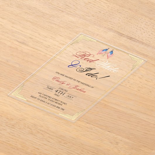 Red White en ik doen een patriottische bruiloft op Acryl Uitnodigingen (Laagn)