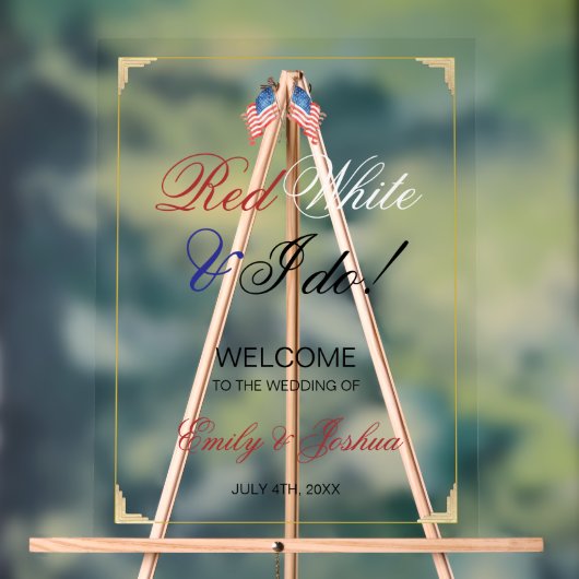 Red White en ik doen USA Flag Wedding Welkom Acryl Bord (Neutraal)