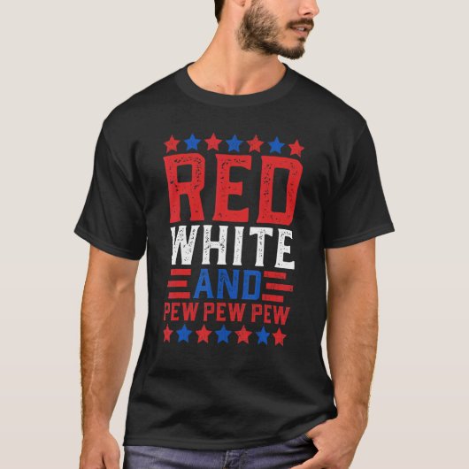 Red White en Pew Pew American Flag Polïtical T-shirt (Voorkant)