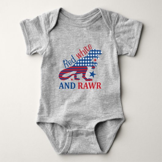Red White en Rawr 4 juli Dinosaur Romper (Voorkant)