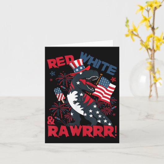 Red White en Rawr dinosaurus T Rex Patriotic 4th o Kaart (Gele Bloem)