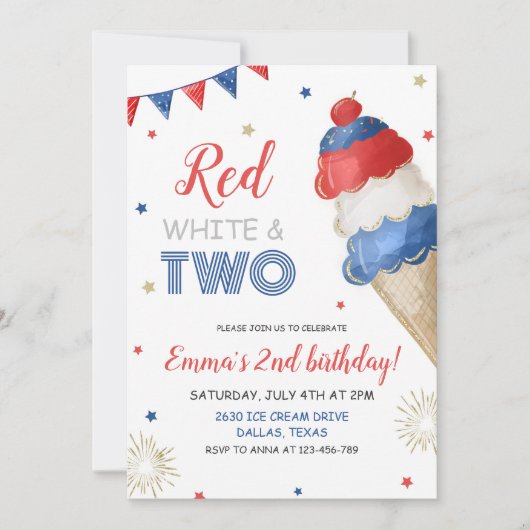 Red White en Two Birthday Invitation Kaart (Voorkant)