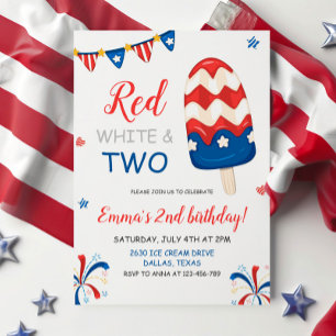 Red White en Two Birthday Invitation Kaart