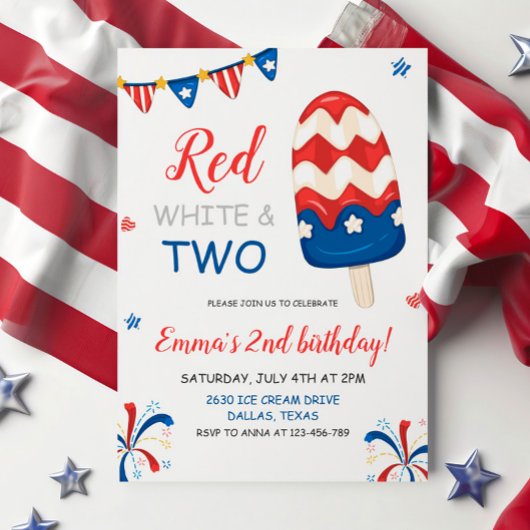Red White en Two Birthday Invitation Kaart