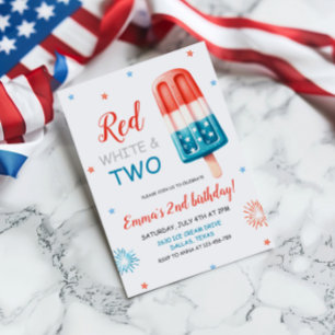 Red White en Two Birthday Invitation Kaart