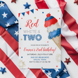 Red White en Two Birthday Invitation Kaart