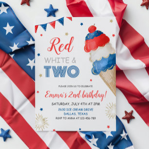 Red White en Two Birthday Invitation Kaart