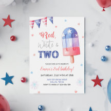 Red White en Two Birthday Invitation