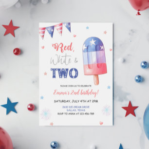 Red White en Two Birthday Invitation Kaart