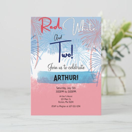 Red White en Two Birthday Invitation Kaart (Staand voorkant)