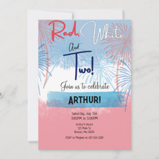 Red White en Two Birthday Invitation Kaart