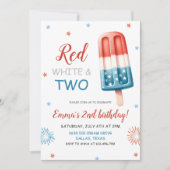 Red White en Two Birthday Invitation Kaart (Voorkant)