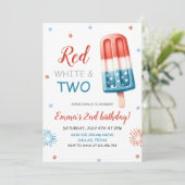 Red White en Two Birthday Invitation Kaart (Staand voorkant)