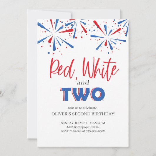 Red White en Two Birthday Invitation Kaart (Voorkant)