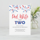 Red White en Two Birthday Invitation Kaart (Staand voorkant)
