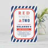 Red White en Two Cute Boy Second Birthday Kaart (Staand voorkant)