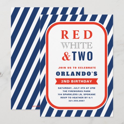 Red White en Two Cute Boy Second Birthday Kaart (Voorkant / Achterkant)