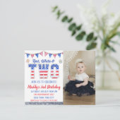 Red White en Two Fourth of Juli Foto Birthday Kaart (Staand voorkant)