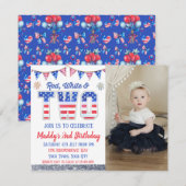 Red White en Two Fourth of Juli Foto Birthday Kaart (Voorkant / Achterkant)