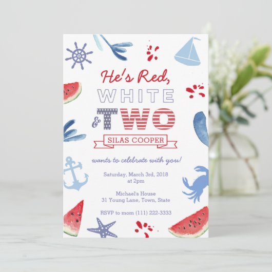 Red White en TWO unisex Tweede verjaardag Kaart (Staand voorkant)