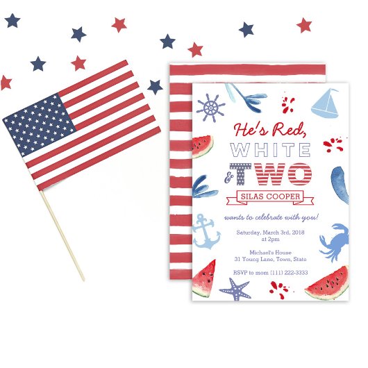 Red White en TWO unisex Tweede verjaardag Kaart