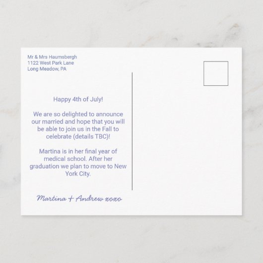 Red White en we zijn getrouwd. Aankondigingskaart (Achterkant)
