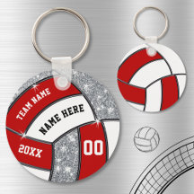 Red White Faux Silver Glitter Volleyball Sleutelha