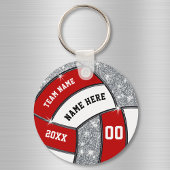 Red White Faux Silver Glitter Volleyball Sleutelha Sleutelhanger
