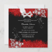 Red White Feathers Masquerade Birthday Party Kaart (Achterkant)