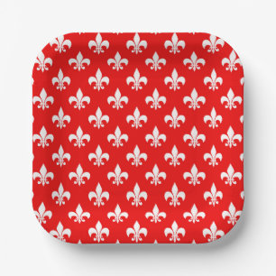 Red White Fleur-de-lis Papieren Bordje