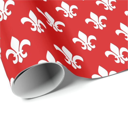 Red White Fleur de Lis Pattern Cadeaupapier (Rol Hoek)