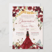 Red White Floral Butterfly Elegant Quinceanera V1 Kaart (Voorkant)