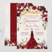 Red White Floral Butterfly Elegant Quinceanera V1 Kaart (Voorkant / Achterkant)