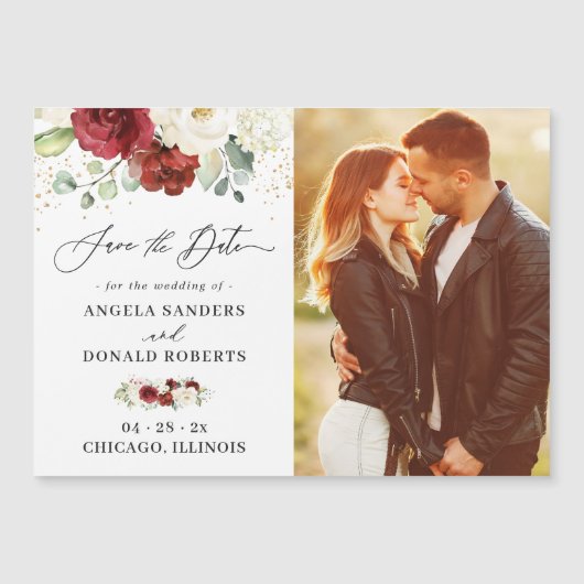Red White Floral Chic Wedding Save the Date Magnet (Voorkant)